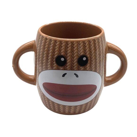 Sock Monkey Ceramic Mug Coffee Cup Dual 2 Handles By Galerie - Picture 2 of 6